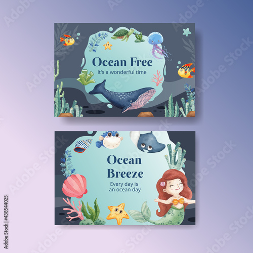 Facebook template with ocean delighted concept,watercolor style