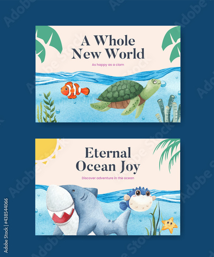 Facebook template with ocean delighted concept,watercolor style