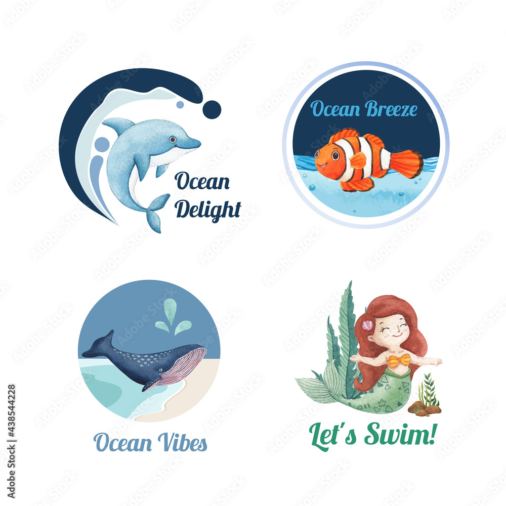 Obraz premium Logo design with ocean delighted concept,watercolor style