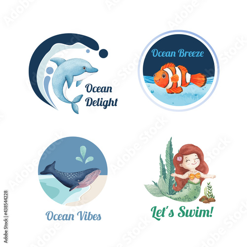Logo design with ocean delighted concept,watercolor style