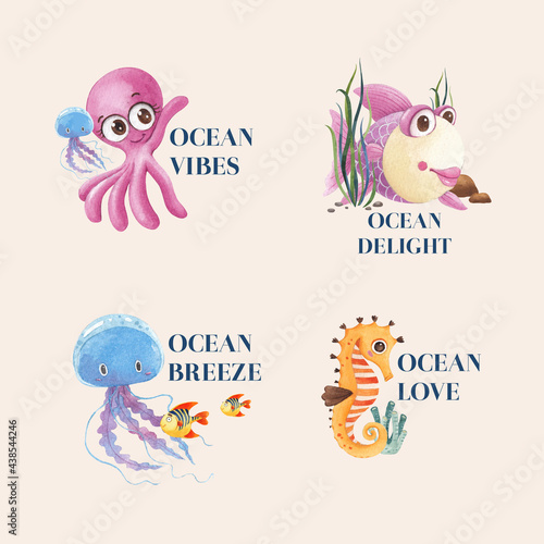 Logo design with ocean delighted concept,watercolor style
