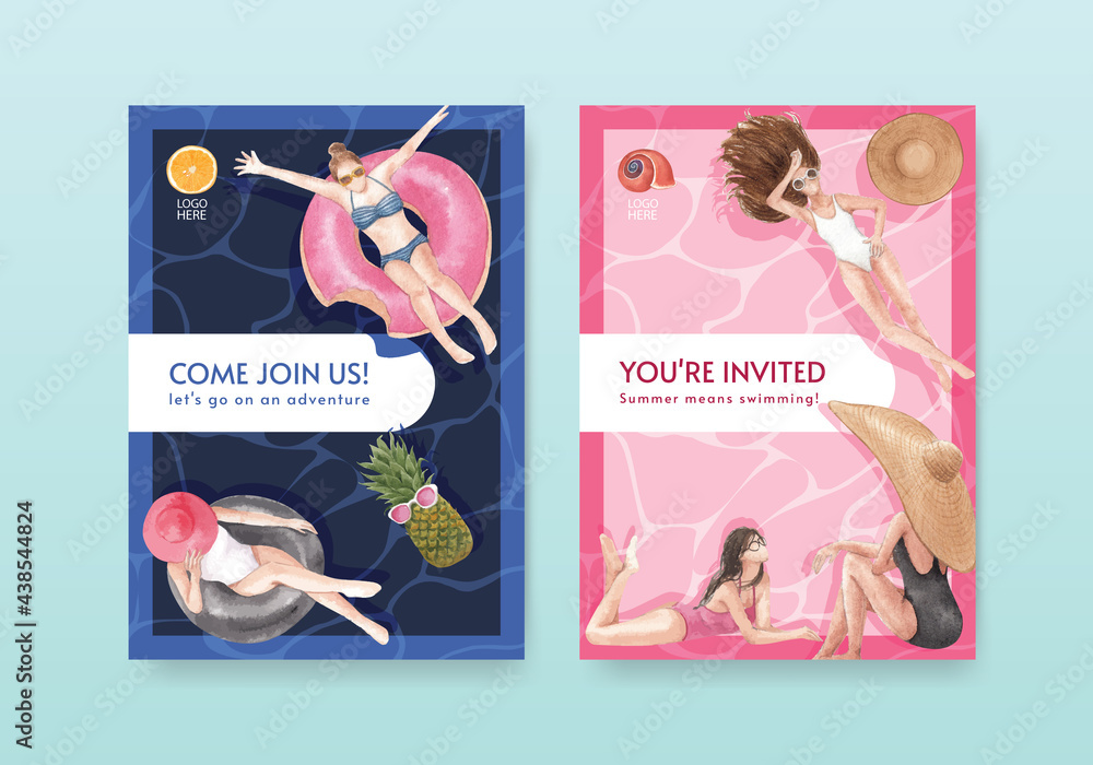 Card template with summer vibes concept,watercolor style Card template with summer vibes concept,watercolor style