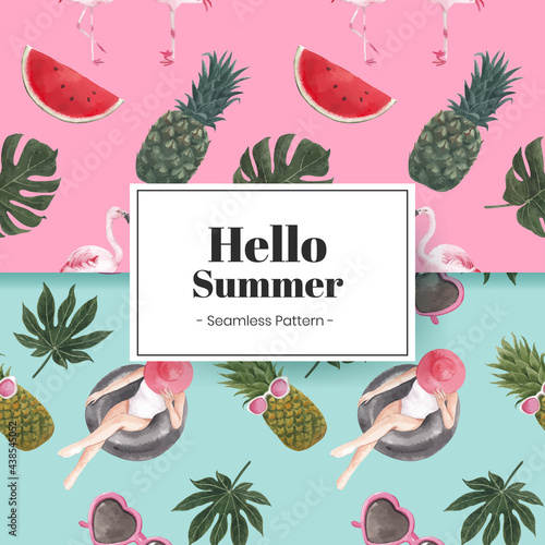 Pattern seamless with summer vibes concept,watercolor style
