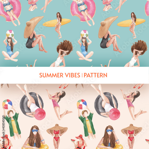 Pattern seamless with summer vibes concept,watercolor style