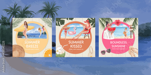 Banner template with summer vibes concept,watercolor style