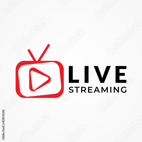 Vector illustration of red television with play button. Online TV Channel, Live Streaming logo concept on white color background.