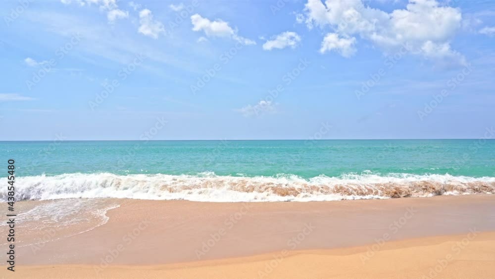 Tropical sandy beach and turquoise sea water. Slow motion Tropical sandy beach and turquoise sea water. Slow motion