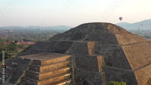 Aerial view of pyramids in ancient mesoamerican city of Teotihuacan, Mexico , Central America, sunrise, 4k photo