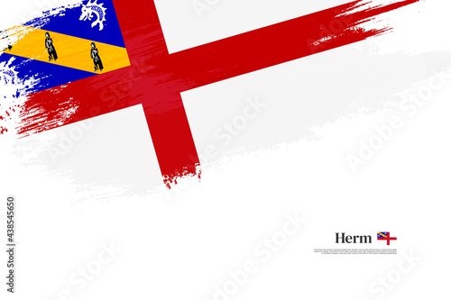 Happy liberation day of Herm with grungy stylish brush flag background