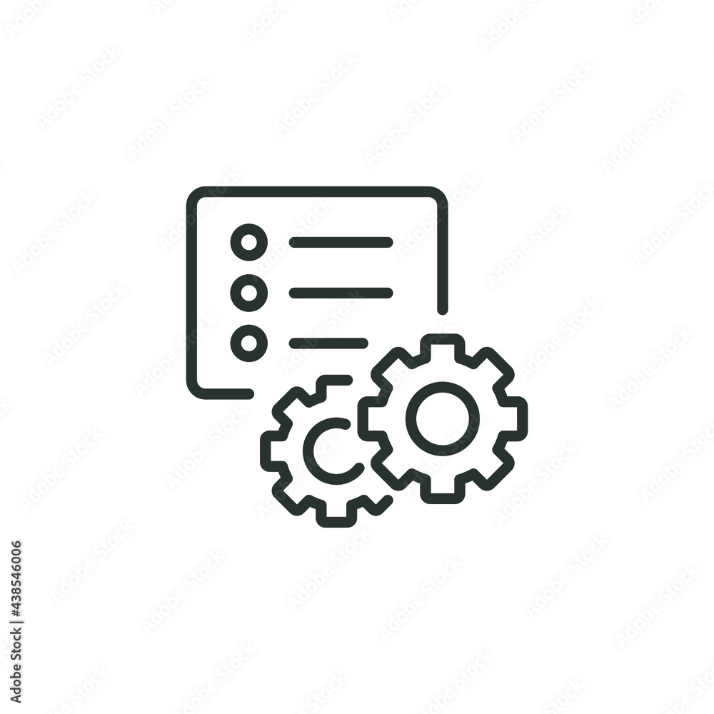 Attributes line icon. Simple outline style. Attribute, document, gear, success, technology concept. Vector illustration isolated on white background. Thin line symbol stroke EPS 10. Attributes line icon. Simple outline style. Attribute, document, gear, success, technology concept. Vector illustration isolated on white background. Thin line symbol stroke EPS 10.