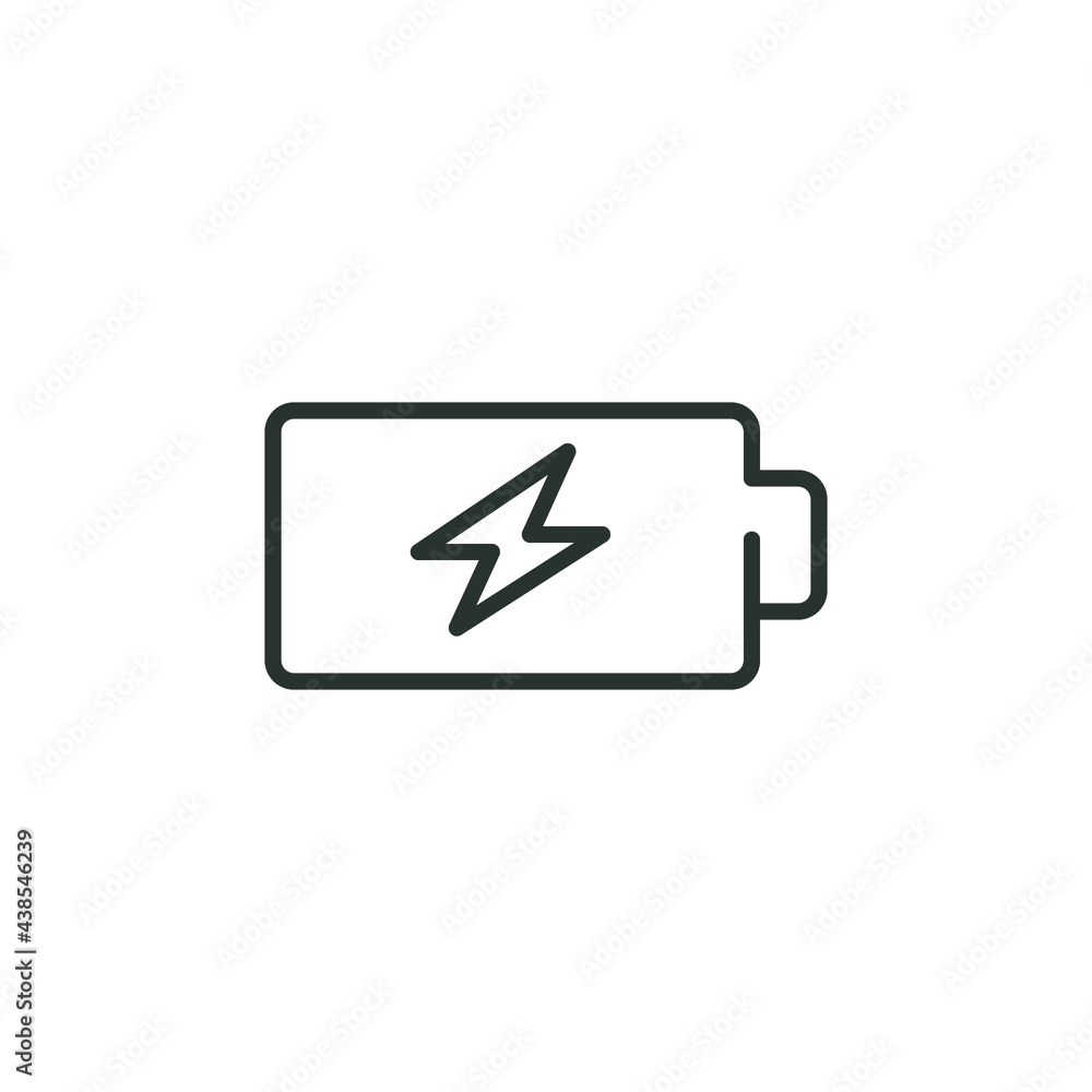 Battery charge line icon. Simple outline style. Recharge, full, power, charger, electric, energy low, alkaline, energy concept. Vector illustration isolated on white background. Thin stroke EPS 10 Battery charge line icon. Simple outline style. Recharge, full, power, charger, electric, energy low, alkaline, energy concept. Vector illustration isolated on white background. Thin stroke EPS 10