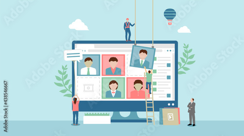 Video conference (online remote learning) concept vector banner illustration