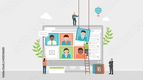 Video conference (online remote learning) concept vector banner illustration
