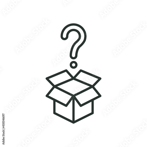 Mistery box line icon. Simple outline style. Carton, open, magic, mark, pictogram, question, mark, secret concept. Vector illustration isolated on white background. Thin stroke EPS10.