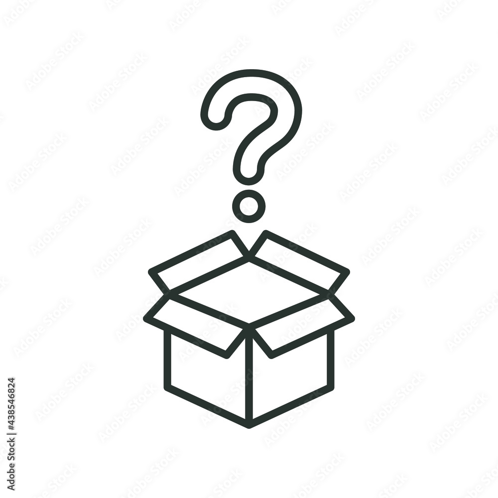 Mistery box line icon. Simple outline style. Carton, open, magic, mark, pictogram, question, mark, secret concept. Vector illustration isolated on white background. Thin stroke EPS10. Mistery box line icon. Simple outline style. Carton, open, magic, mark, pictogram, question, mark, secret concept. Vector illustration isolated on white background. Thin stroke EPS10.
