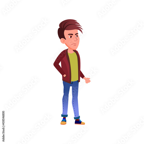 adolescent boy teen standing in line at railway station cartoon vector. adolescent boy teen standing in line at railway station character. isolated flat cartoon illustration