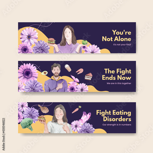 Banner template World Eating Disorders Action Day concept,watercolor style