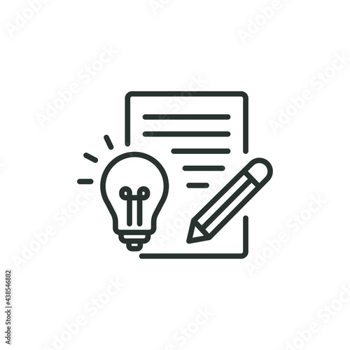 Brief line icon. Simple outline style. Concise, succinct, pencil, page, light bulb, abbreviated concept. Vector illustration isolated on white background. Thin stroke EPS 10.