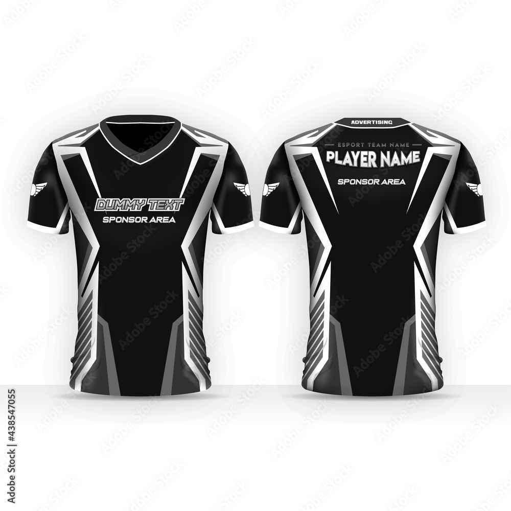 Gaming Jersey Template for e-sport, community, bikers. Black and white t-shirt  design Stock Vector | Adobe Stock