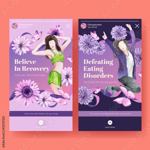 Instagram template World Eating Disorders Action Day concept,watercolor style