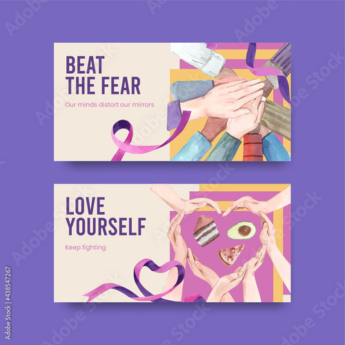Twitter template World Eating Disorders Action Day concept,watercolor style