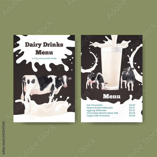 Menu template with world milk day concept,watercolor style