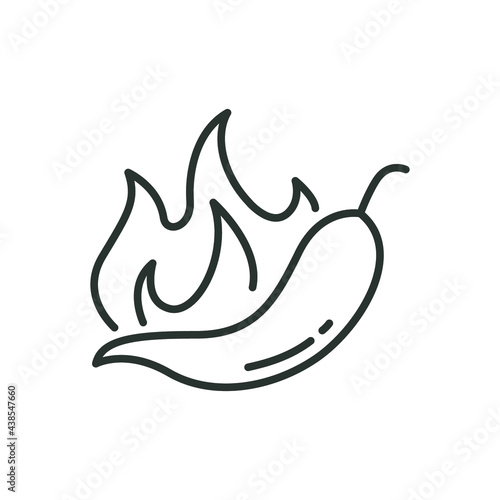 Chili peppers fire line icon. Simple outline style. Flame, pictogram, black, burn, capsicum, hot, bonfire, spicy concept. Vector illustration isolated on white background. Thin stroke EPS 10.