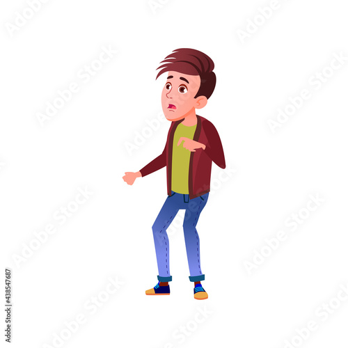 shocked boy teen scared in fear room cartoon vector. shocked boy teen scared in fear room character. isolated flat cartoon illustration