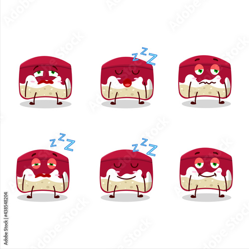 Cartoon character of cherry cake with sleepy expression