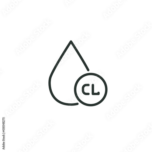 Drop water containing chlorine line icon. Simple outline style. Chloride, antiseptic, liquid, purification, molecule concept. Vector illustration isolated on white background. Thin stroke EPS 10.