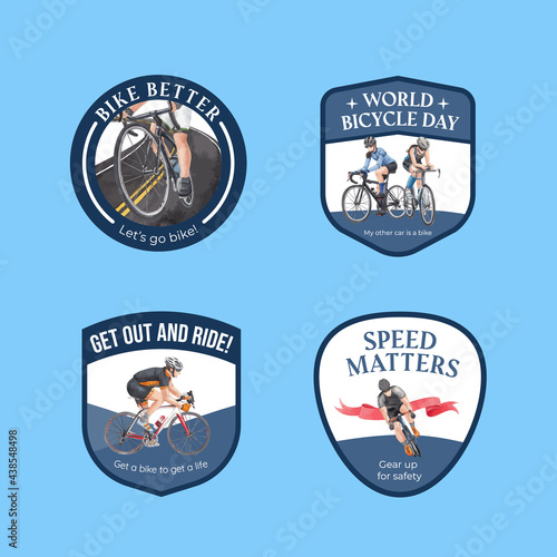 Logo design with world bicycle day concept,watercolor style