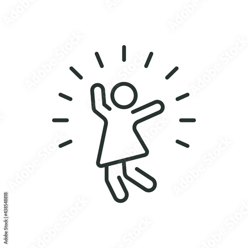 Excited dance kid line icon. Simple outline style. Happy, joy, girl, lifestyle, women, female freedom concept. Vector illustration isolated on white background. Thin line stroke EPS 10.