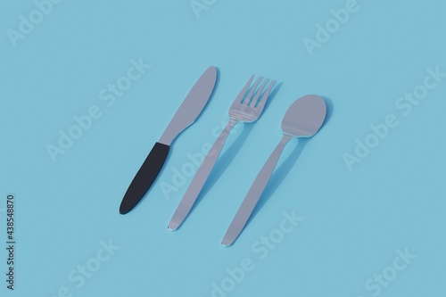 spoon knife fork single isolated object. 3d render illustration