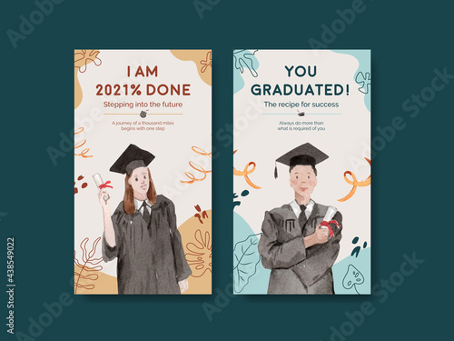 Instagram template with class of 2021 concept,watercolor style