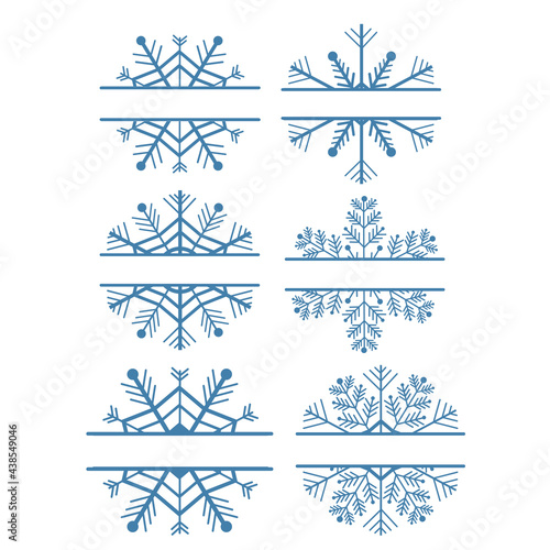 Set decoration snowflake frame, monogram for text, cutout, line isolated on white background. Christmas holidays, winter symbol, greeting. . Vector illustration
