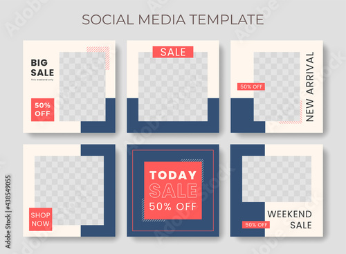 Editable modern Social Media banner Template. Anyone can use This Design Easily. Promotional web banner for social media with blue and red color. Elegant sale and discount promo - Vector.