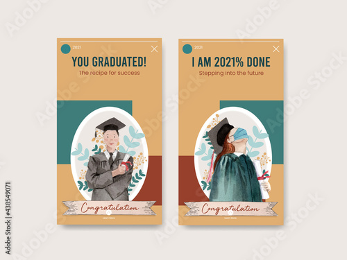 Instagram template with class of 2021 concept,watercolor style