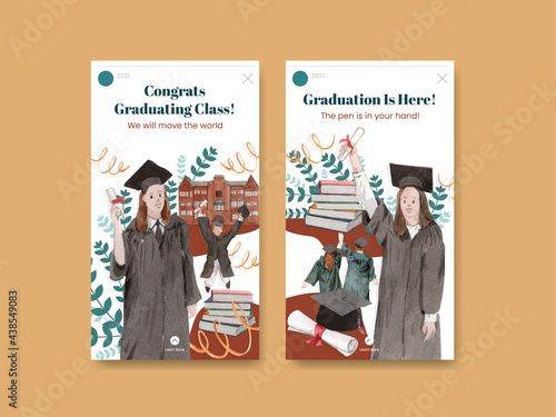 Instagram template with class of 2021 concept,watercolor style