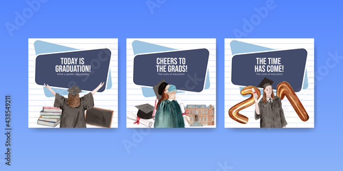 Banner template with class of 2021 concept,watercolor style