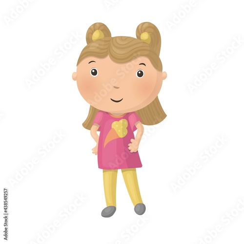 Cute little cartoon girl isolated on white background. Vector illustration.