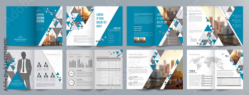 Corporate business presentation guide brochure template, Annual report, 16 page minimalist flat geometric business brochure design template, A4 size.