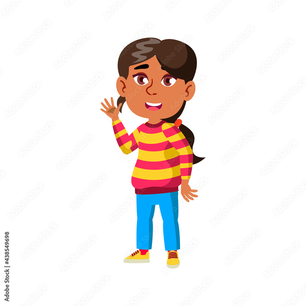 little girl waving hand and greeting friend cartoon vector. little girl waving hand and greeting friend character. isolated flat cartoon illustration