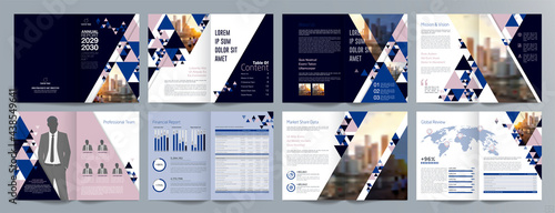 Corporate business presentation guide brochure template, Annual report, 16 page minimalist flat geometric business brochure design template, A4 size.
