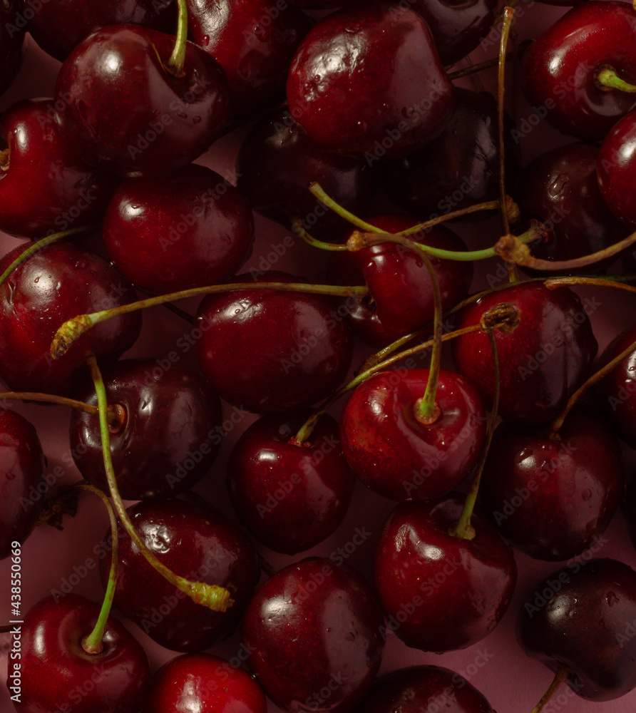 Cherry Fresh and Ripe Berries. Top View Photo for Summer Time Food Harvest and Ecological Clean Fruit Background. Cherry Fresh and Ripe Berries. Top View Photo for Summer Time Food Harvest and Ecological Clean Fruit Background.