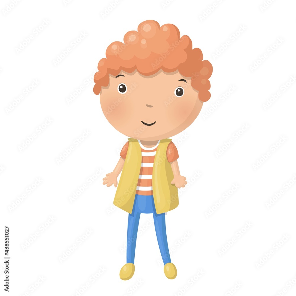 Cute little cartoon boy isolated on white background. Vector illustration.