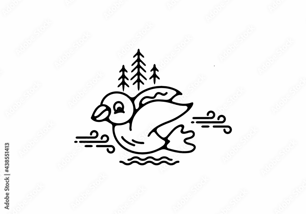 Obraz premium Flying bird in nature line art illustration