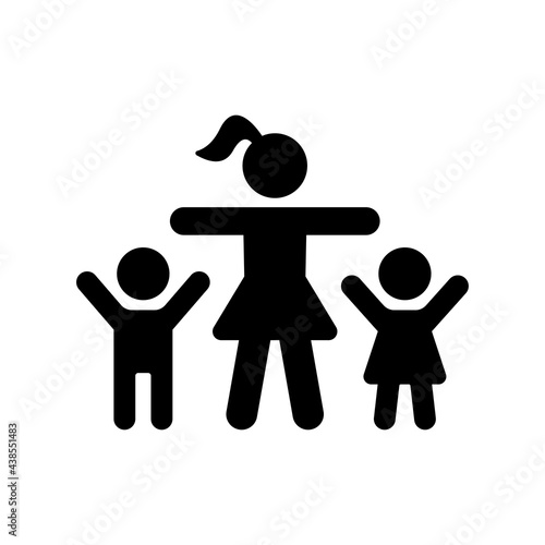 Nanny play with two kids icon. Nanny job symbol. Vector illustration