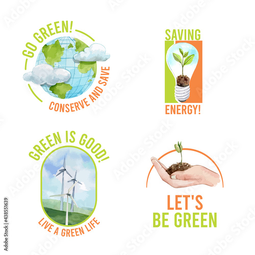 Logo design with green energy concept,watercolor style