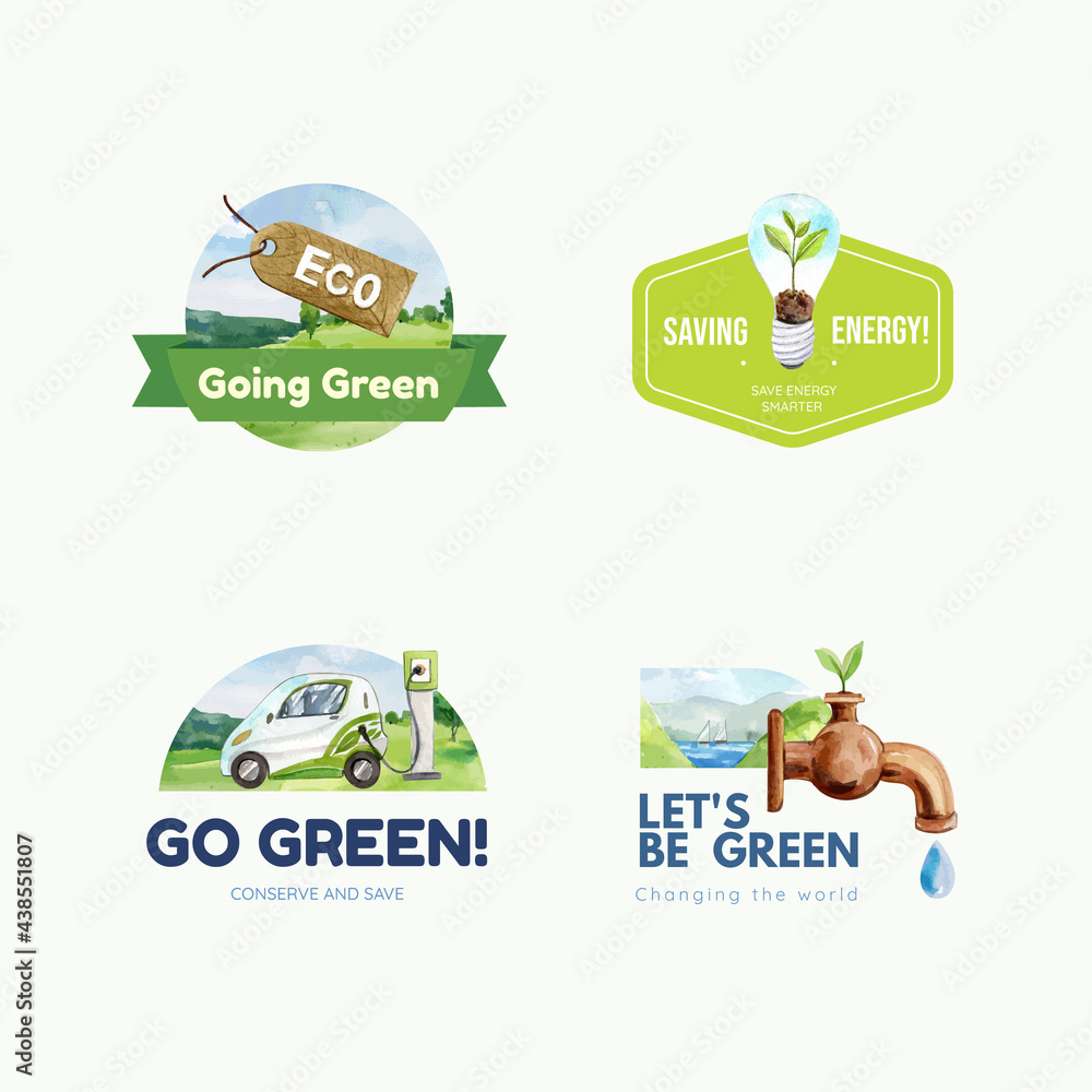 Logo design with green energy concept,watercolor style