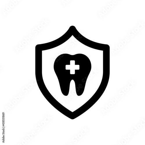 Tooth with shield vector icon symbol. Dental clinic concept.